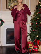 Mid-Waist Satin Wide-Leg Pants