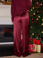 Mid-Waist Satin Wide-Leg Pants