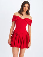 Off-Shoulder Sweetheart Drop Waist Mini Dress