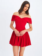 Off-Shoulder Sweetheart Drop Waist Mini Dress