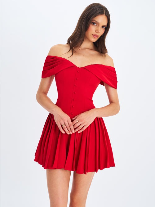 Off-Shoulder Sweetheart Drop Waist Mini Dress