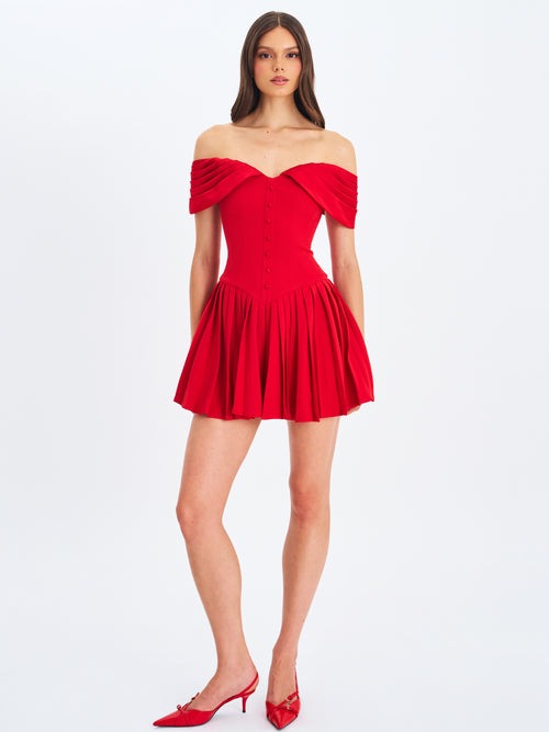 Off-Shoulder Sweetheart Drop Waist Mini Dress