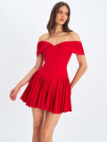 Off-Shoulder Sweetheart Drop Waist Mini Dress