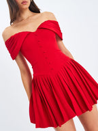 Off-Shoulder Sweetheart Drop Waist Mini Dress