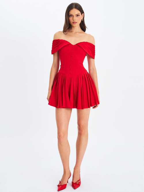 Off-Shoulder Sweetheart Drop Waist Mini Dress