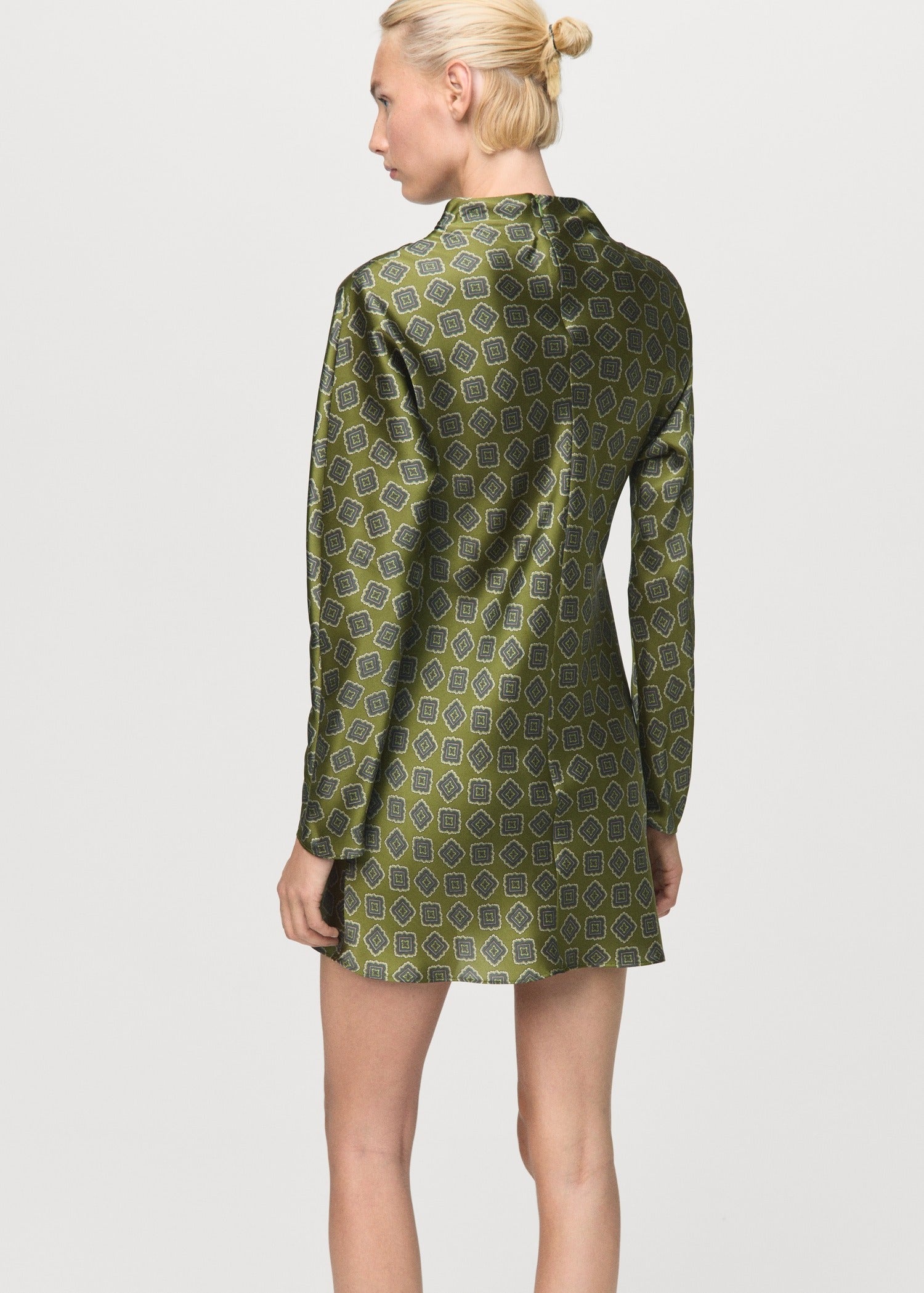 Satin Printed Mini Dress with Perkins Collar