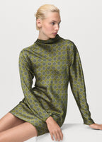 Satin Printed Mini Dress with Perkins Collar