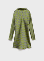 Satin Printed Mini Dress with Perkins Collar