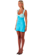 Two-Tone Satin Mini Dress Blue