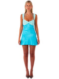 Two-Tone Satin Mini Dress Blue