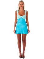 Two-Tone Satin Mini Dress Blue