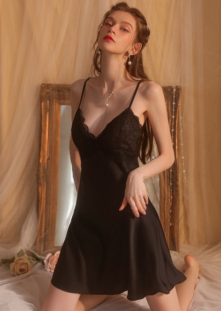 Satin Backless Lace Mini Dress