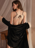 Velvet Deep-V Embroidered Lace Backless Mini Dress