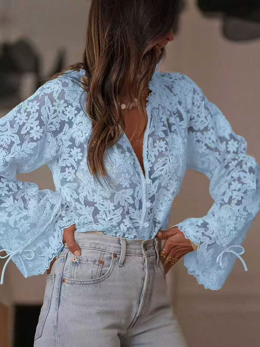 Hollow-Out Casual Lace Shirt