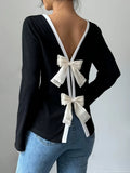 Slim-Fit Long-Sleeve Tee with Bow Detail