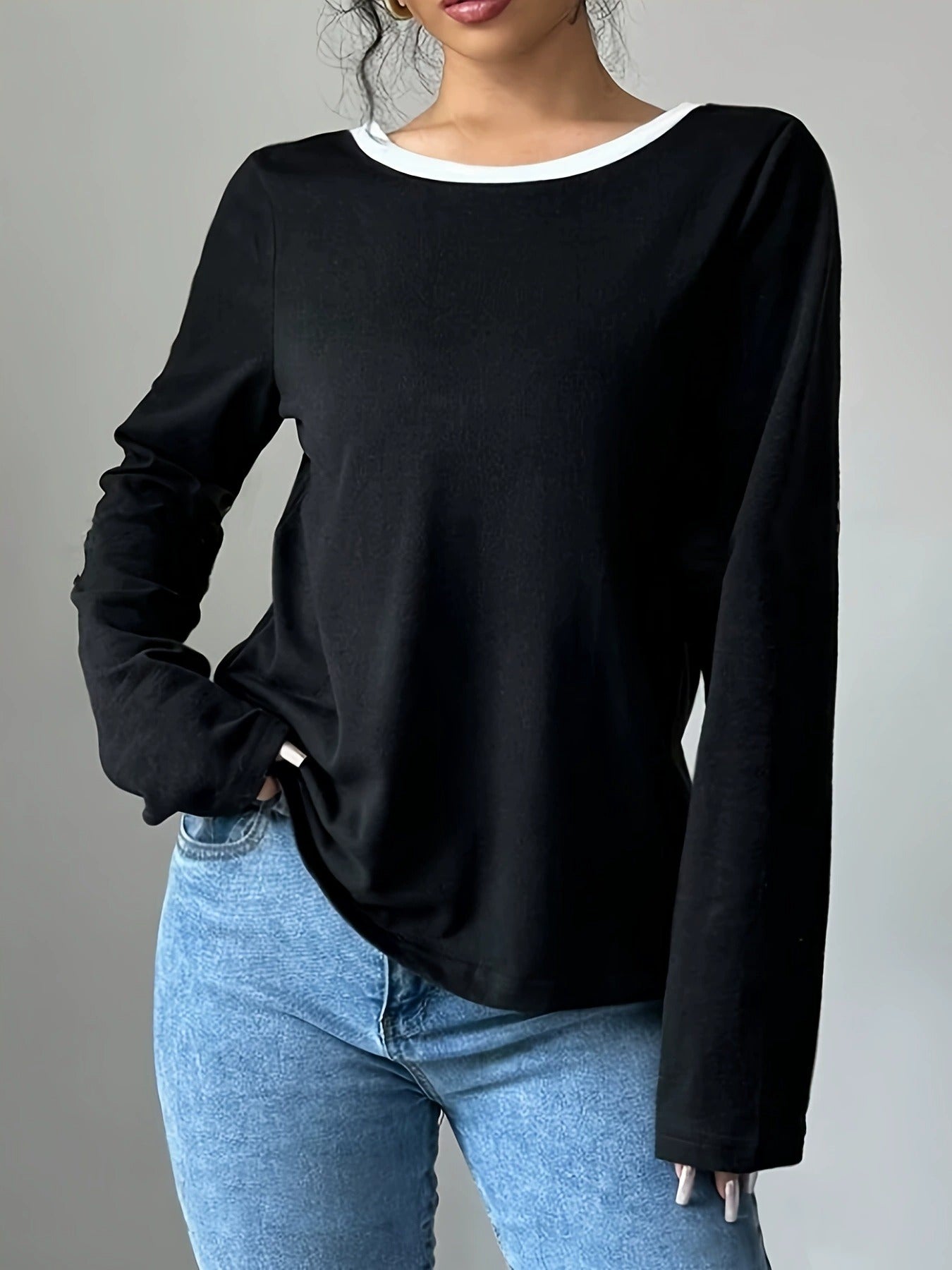 Slim-Fit Long-Sleeve Tee with Bow Detail