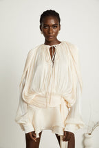 Neutral Fully Pleated Ruffled Mini Dress