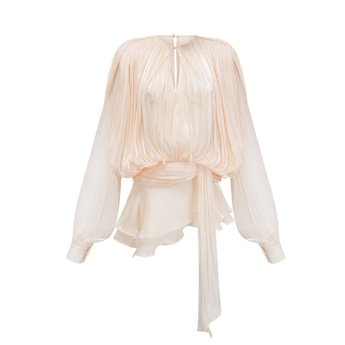 Neutral Fully Pleated Ruffled Mini Dress