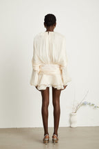 Neutral Fully Pleated Ruffled Mini Dress