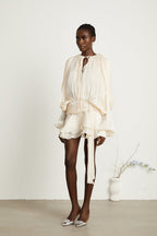 Neutral Fully Pleated Ruffled Mini Dress