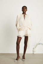Neutral Fully Pleated Ruffled Mini Dress