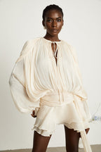 Neutral Fully Pleated Ruffled Mini Dress