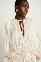 Neutral Fully Pleated Ruffled Mini Dress