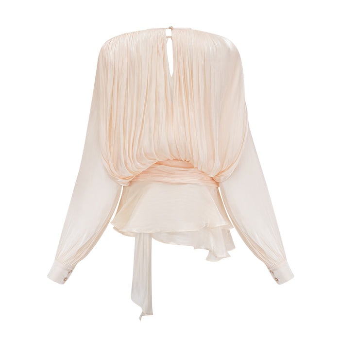 Neutral Fully Pleated Ruffled Mini Dress