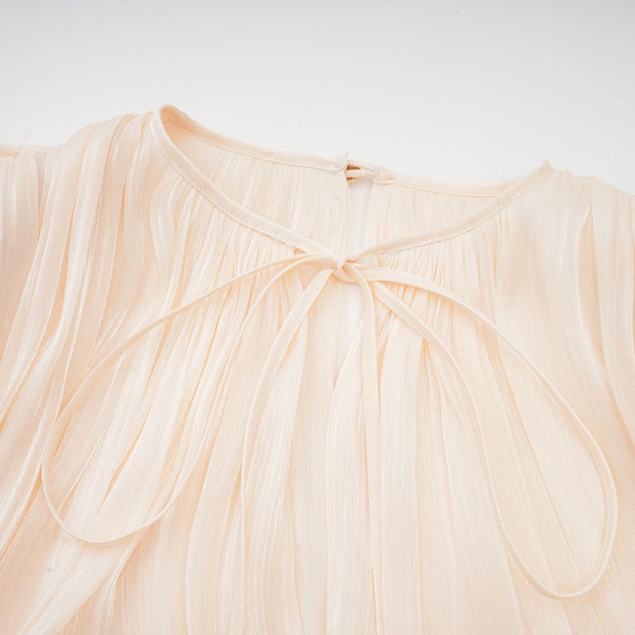 Neutral Fully Pleated Ruffled Mini Dress