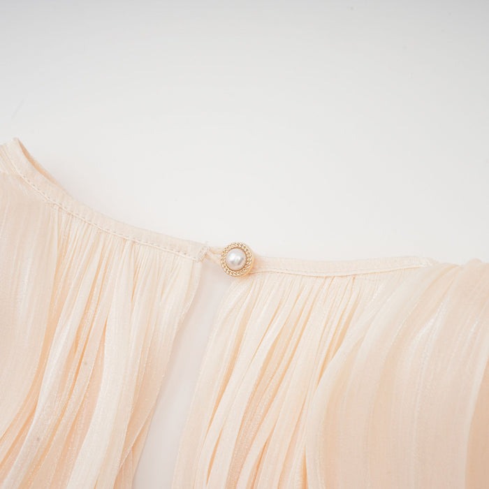 Neutral Fully Pleated Ruffled Mini Dress