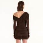 One-Shoulder Ruched Mesh Mini Dress