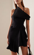 One-Shoulder Draped Crepe Mini Dress