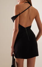 One-Shoulder Draped Crepe Mini Dress