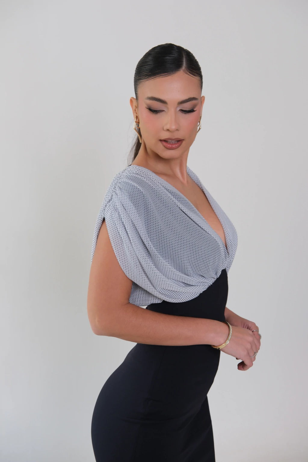 Polka Dot Blouse Midi Skirt Set