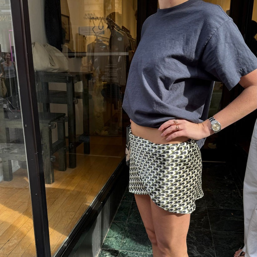 Martha Skirt in Black, Green, and White Geometric