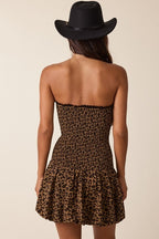 Chrissy Leopard Smocked Strapless Mini Dress