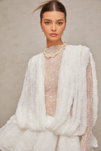 Isoline White Semi-Sheer Lace Top&Shorts&Dress Matching Set