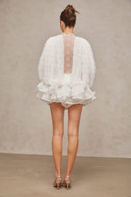 Isoline White Semi-Sheer Lace Top&Shorts&Dress Matching Set