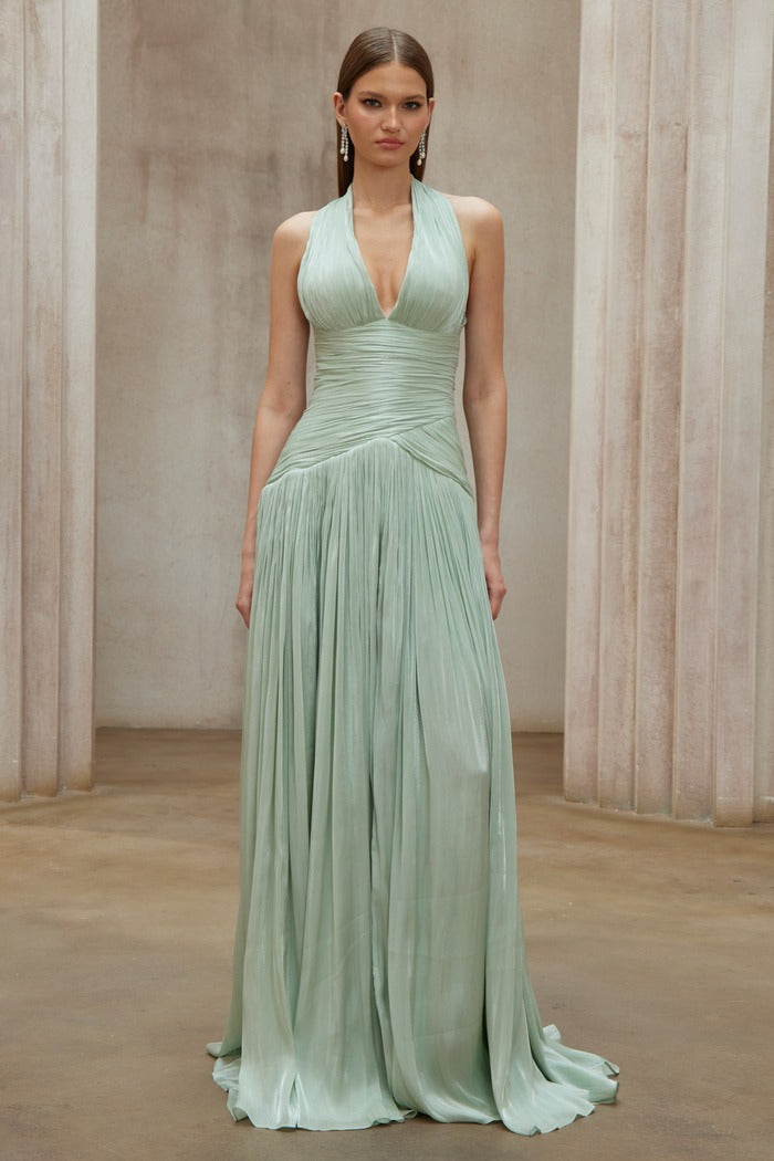 Mint Green Gathered Maxi Dress