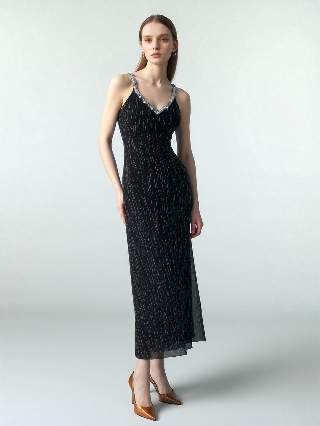 Sequin Rhinestone Beaded Slim Maxi Dress