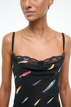 Black Fish Print Lace Mini Dress