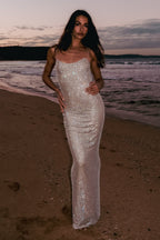 Hot Fix Maxi Dress With Mesh Back - Nude