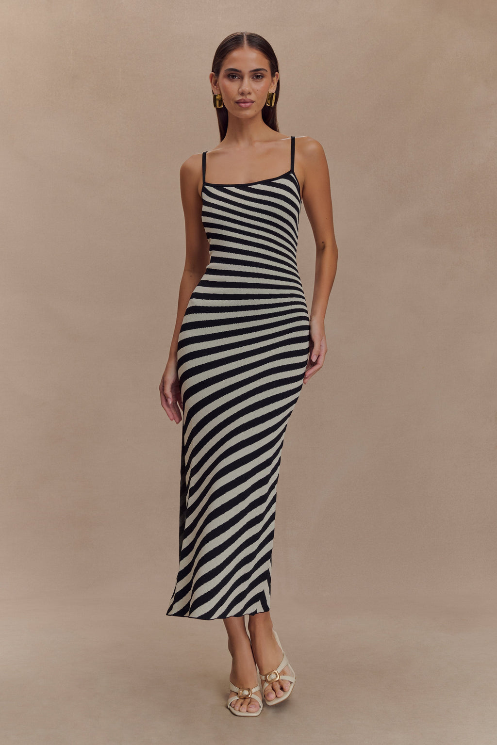 Striped Knit Midi Dress - Black/White