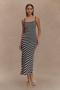 Striped Knit Midi Dress - Black/White