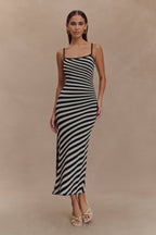 Striped Knit Midi Dress - Black/White