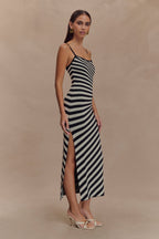 Striped Knit Midi Dress - Black/White