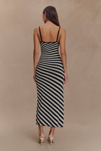 Striped Knit Midi Dress - Black/White