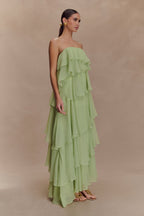 Ruffle Chiffon Maxi Dress - Pastel Lime