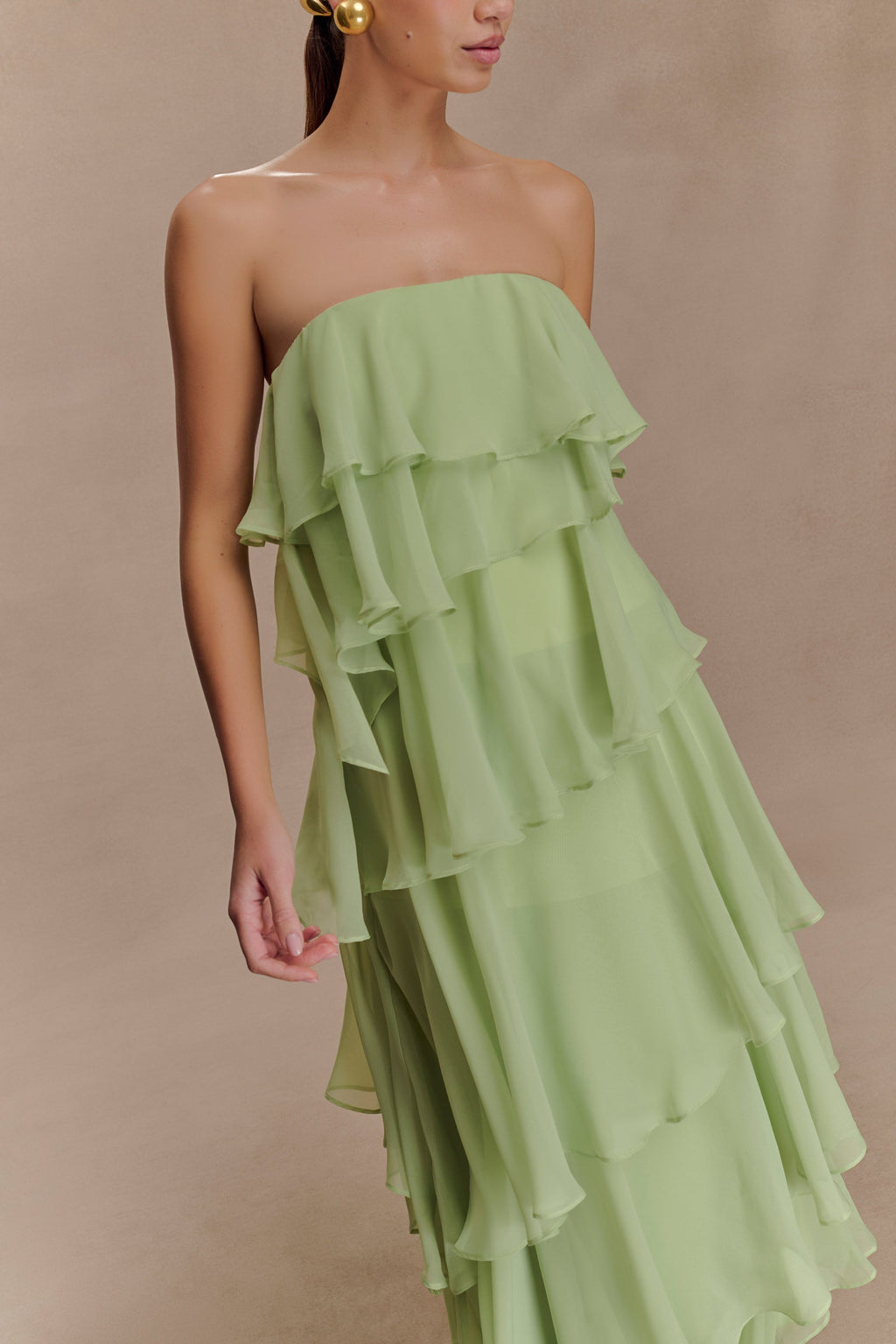 Ruffle Chiffon Maxi Dress - Pastel Lime