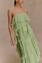 Ruffle Chiffon Maxi Dress - Pastel Lime